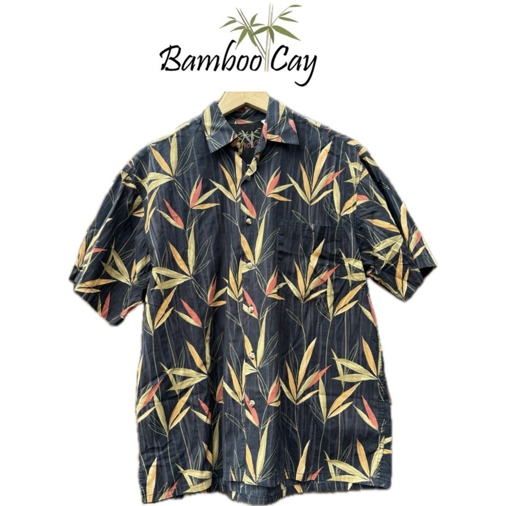 Bamboo Cay Men's Black Tropical Vacation Shirt Button Up Short Sleeve size Small